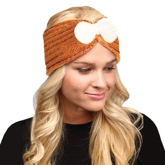 Soft Knit Accented Plush Bow Detailed Headband Ear Warmer - Madeline Love - Flyclothing LLC