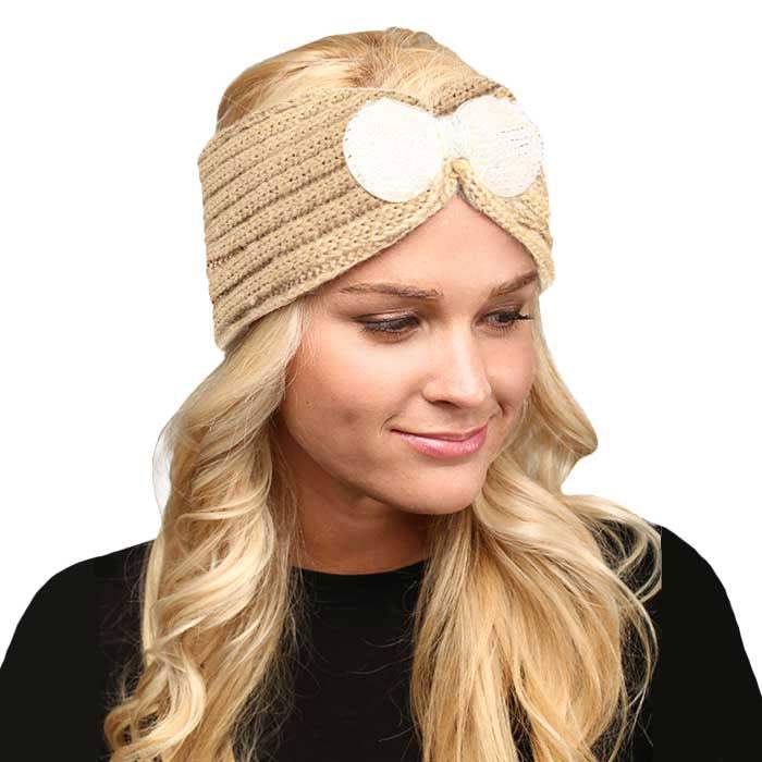 Soft Knit Accented Plush Bow Detailed Headband Ear Warmer - Madeline Love - Flyclothing LLC