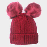 Soft Knit Double Faux Fur Pom Pom Beanie Hat - Madeline Love - Flyclothing LLC