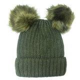 Soft Knit Double Faux Fur Pom Pom Beanie Hat - Madeline Love - Flyclothing LLC