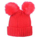 Soft Knit Double Faux Fur Pom Pom Beanie Hat - Madeline Love - Flyclothing LLC