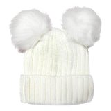 Soft Knit Double Faux Fur Pom Pom Beanie Hat - Madeline Love - Flyclothing LLC