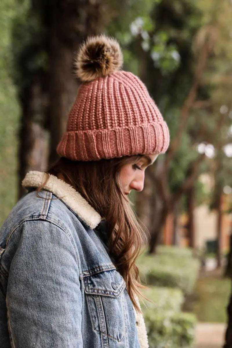 Soft Rib Knit Pom Beanie