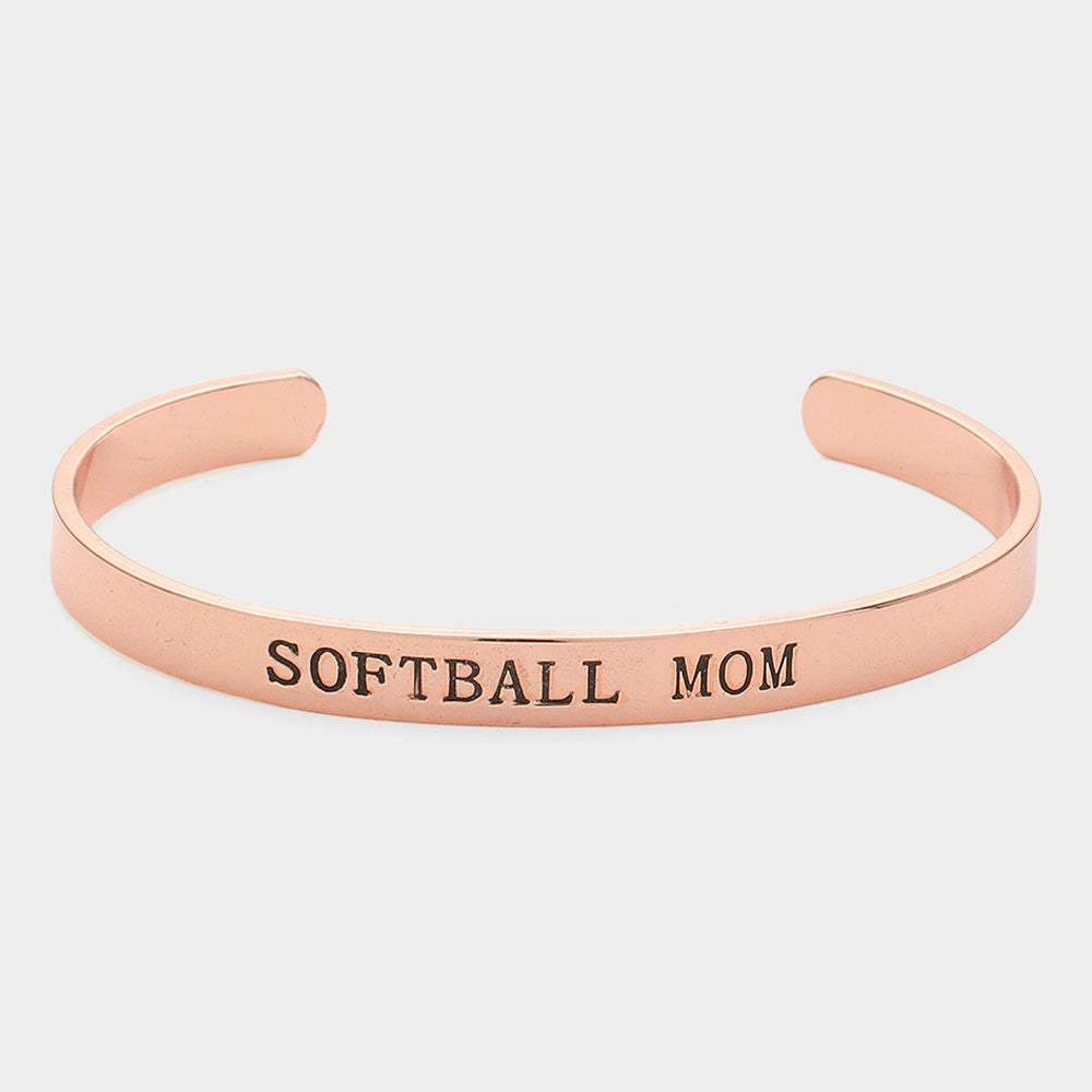 Softball Mom Message Gold Dipped Metal Cuff Bracelet - Madeline Love - Flyclothing LLC
