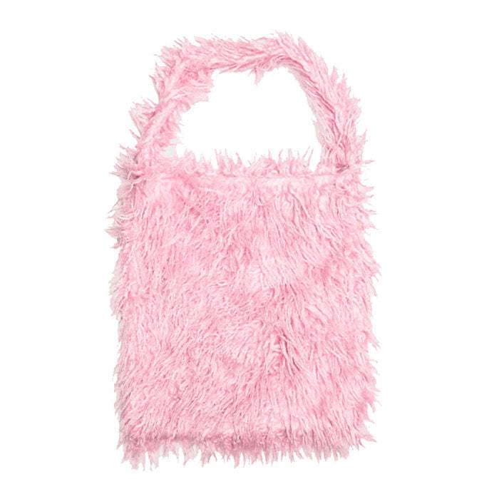 Solid Color Faux Fur Fringe Shoulder Bag - Madeline Love - Flyclothing LLC