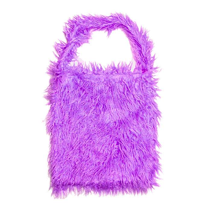 Solid Color Faux Fur Fringe Shoulder Bag - Madeline Love - Flyclothing LLC