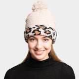 Solid Color Linked Leopard Accented Pom-Pom Beanie - Madeline Love - Flyclothing LLC