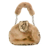 Solid Color Pattern Detailed Faux Fur Shoulder Bag - Madeline Love - Flyclothing LLC