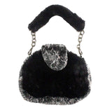 Solid Color Pattern Detailed Faux Fur Shoulder Bag - Madeline Love - Flyclothing LLC