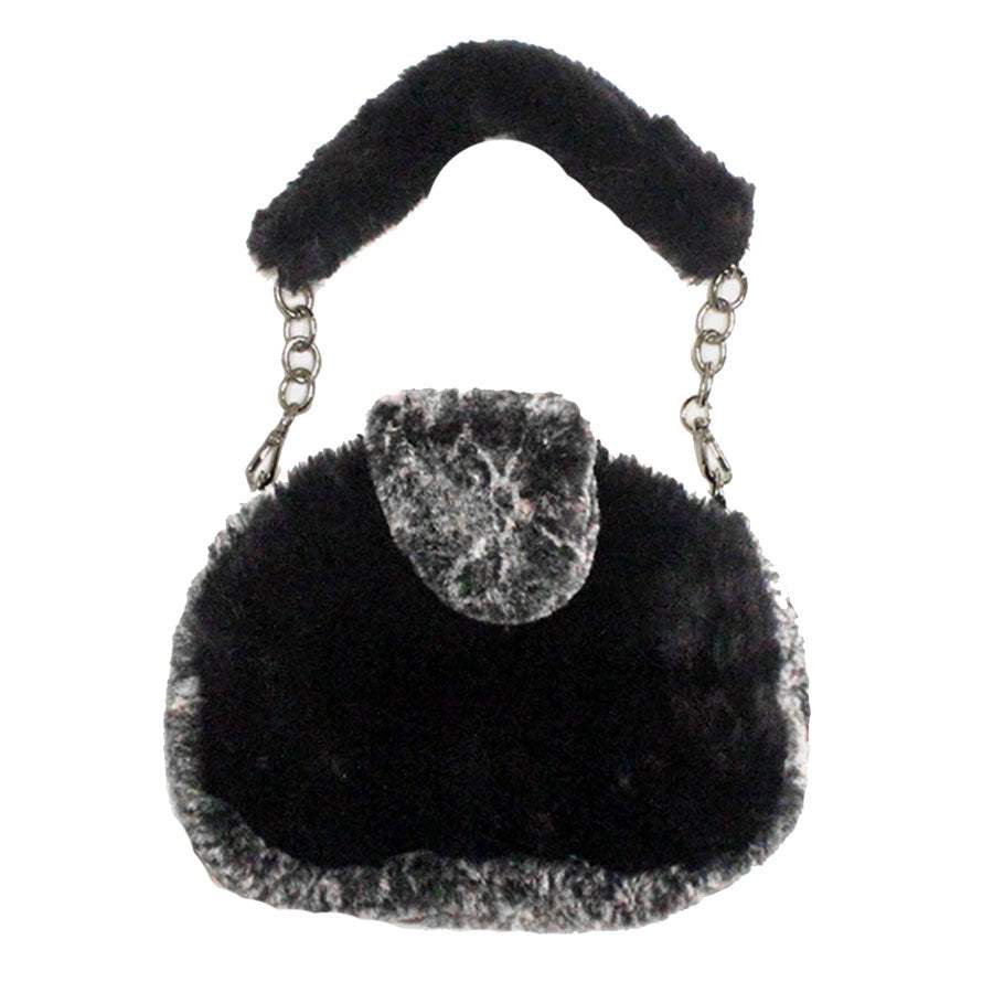 Solid Color Pattern Detailed Faux Fur Shoulder Bag - Madeline Love - Flyclothing LLC
