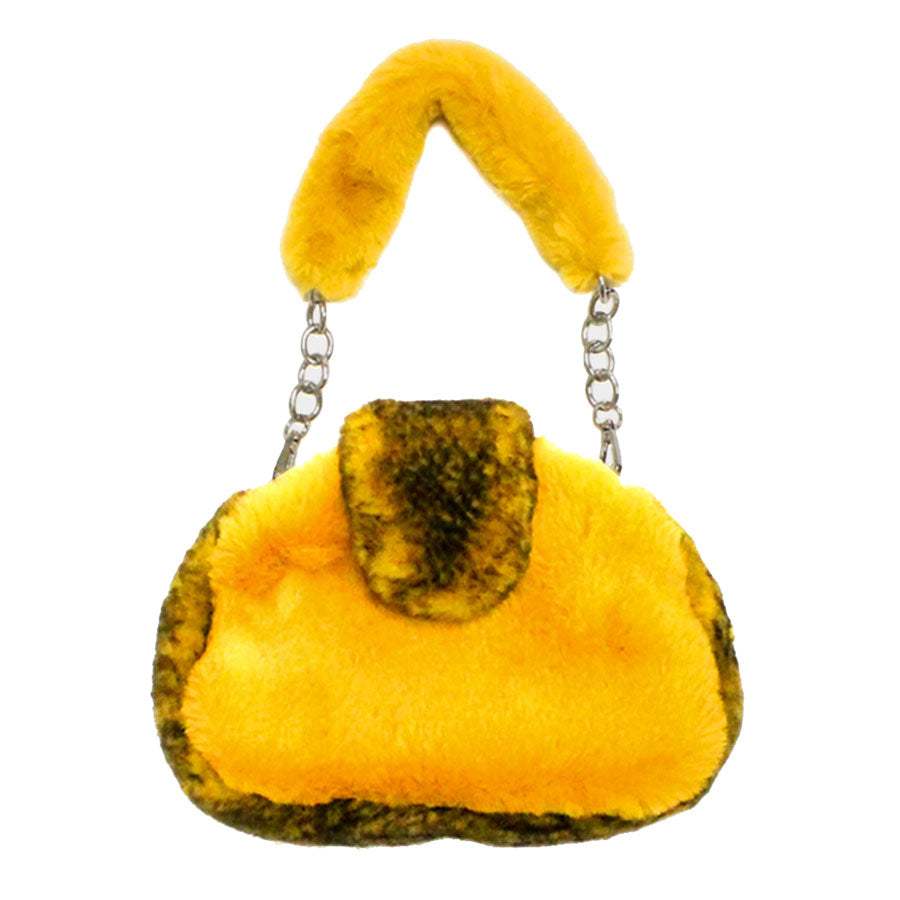 Solid Color Pattern Detailed Faux Fur Shoulder Bag - Madeline Love - Flyclothing LLC