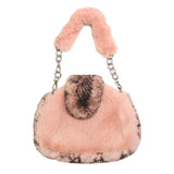 Solid Color Pattern Detailed Faux Fur Shoulder Bag - Madeline Love - Flyclothing LLC
