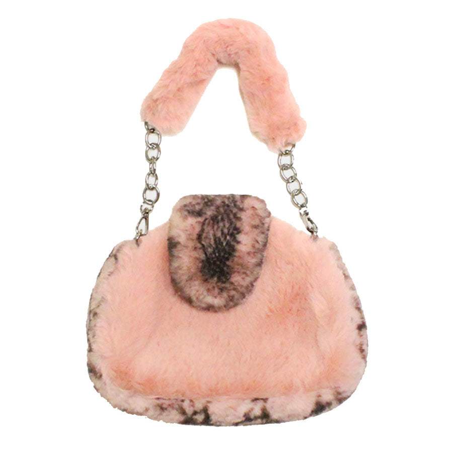 Solid Color Pattern Detailed Faux Fur Shoulder Bag - Madeline Love - Flyclothing LLC