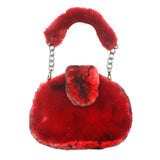 Solid Color Pattern Detailed Faux Fur Shoulder Bag - Madeline Love - Flyclothing LLC