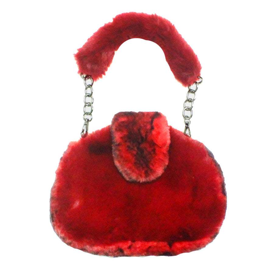 Solid Color Pattern Detailed Faux Fur Shoulder Bag - Madeline Love - Flyclothing LLC