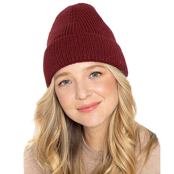 Solid Ribbed Cuff Beanie Hat - Madeline Love - Flyclothing LLC