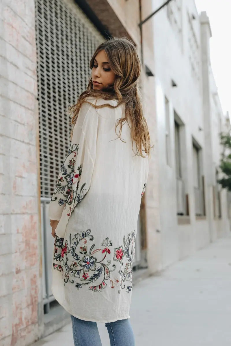 Long Sheer Floral Kimono – Graceful and Lightweight - Boho Clothing and Accessories - Flyclothing LLC