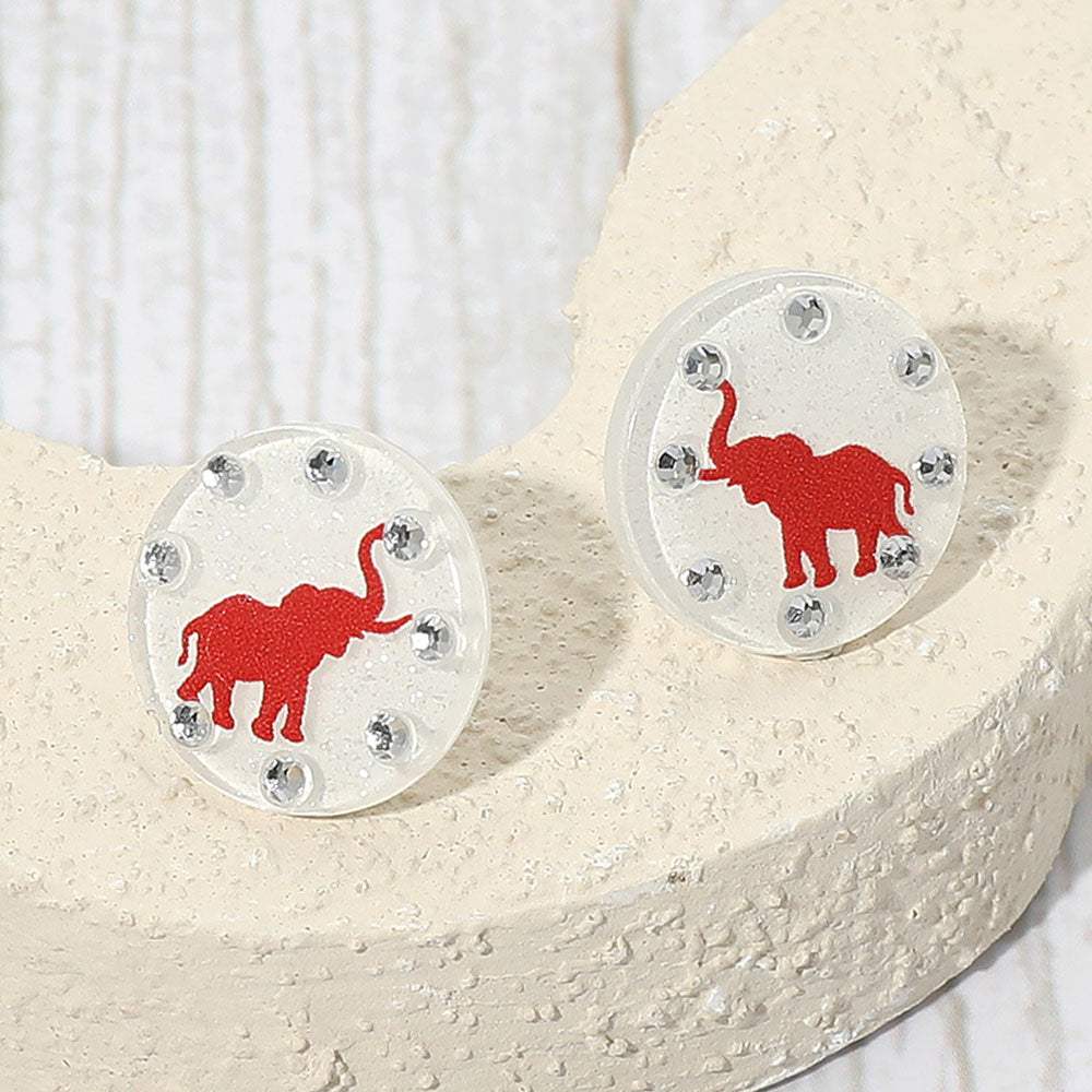 Sparkle Accent Game Day Elephant Disc Stud Earrings - Madeline Love - Flyclothing LLC
