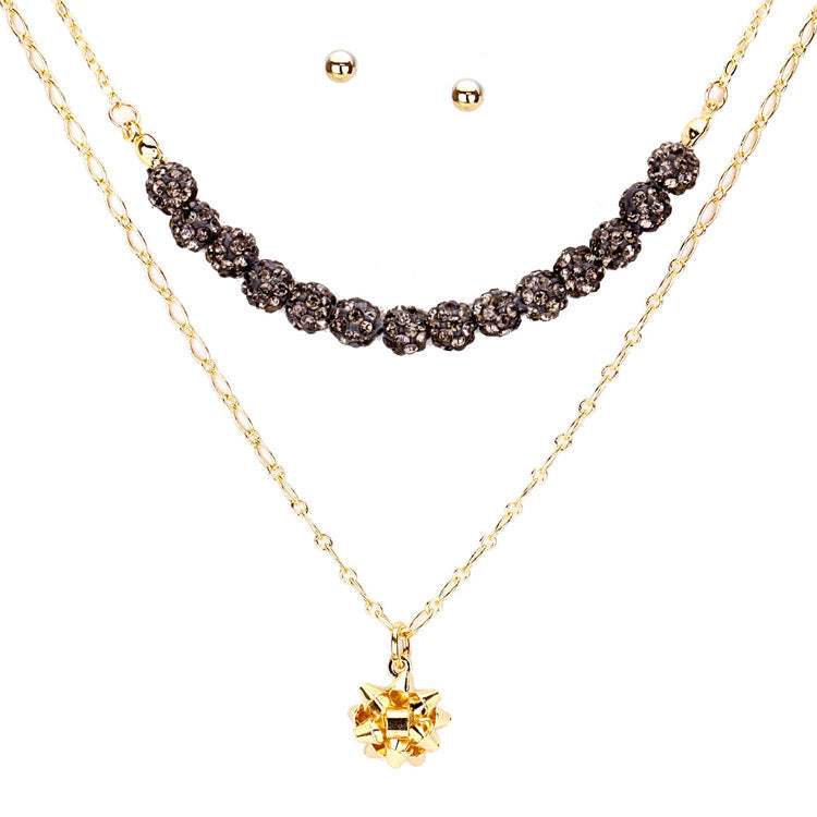 Sparkling Shamballa Ball Christmas Gift Bow Pendant Necklace - Madeline Love - Flyclothing LLC