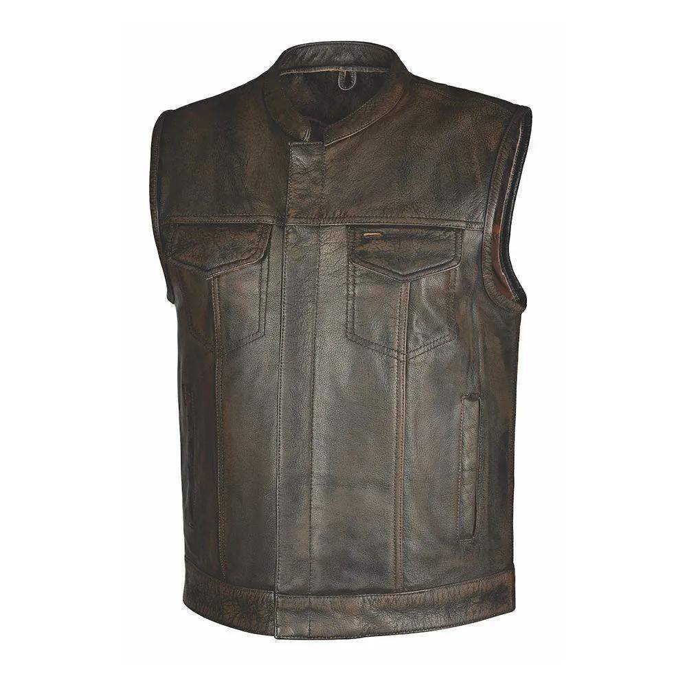Spearfish - Men's Club Style Leather Motorcycle Vest (Brown) - Unik Just for Bikers - Flyclothing LLC