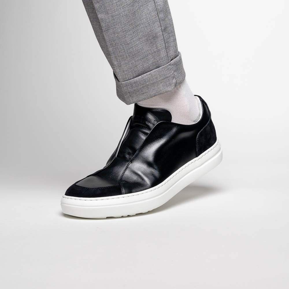 65-219-BLK SPETTACOLARE Italian Glove Baby Calf Sneakers, Black - Zelli Italia - Flyclothing LLC