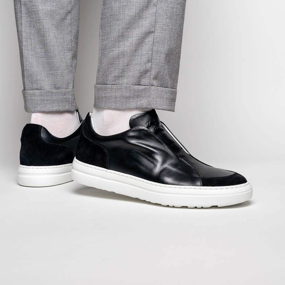 65-219-BLK SPETTACOLARE Italian Glove Baby Calf Sneakers, Black - Zelli Italia - Flyclothing LLC
