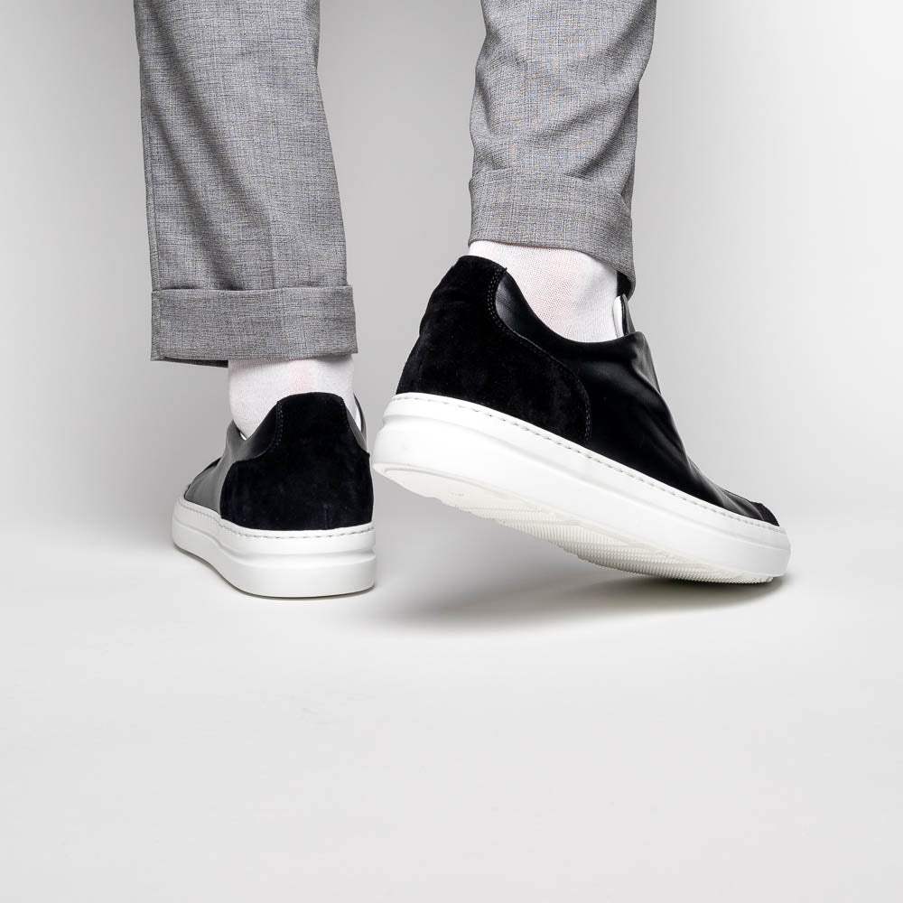 65-219-BLK SPETTACOLARE Italian Glove Baby Calf Sneakers, Black - Zelli Italia - Flyclothing LLC