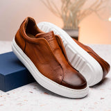 65-225-CGN SPETTACOLARE Italian Pebble Grain Calfskin Sneakers Cognac - Zelli Italia - Flyclothing LLC
