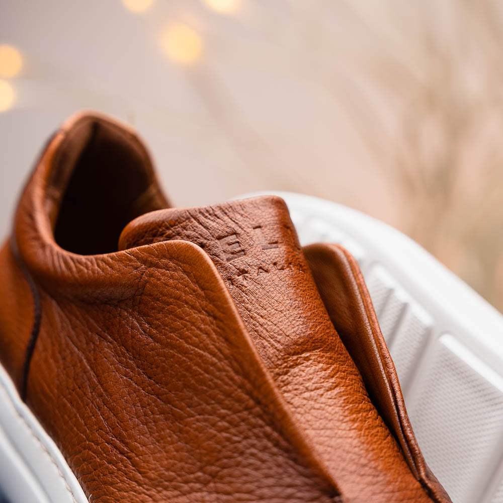 65-225-CGN SPETTACOLARE Italian Pebble Grain Calfskin Sneakers Cognac - Zelli Italia - Flyclothing LLC