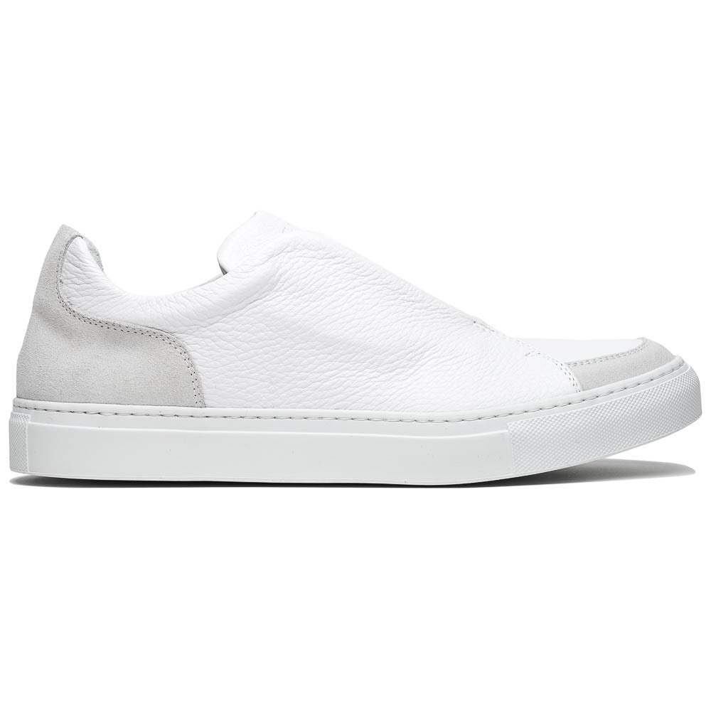 65-225-WHT SPETTACOLARE Italian Pebble Grain Calfskin Sneakers White - Zelli Italia - Flyclothing LLC