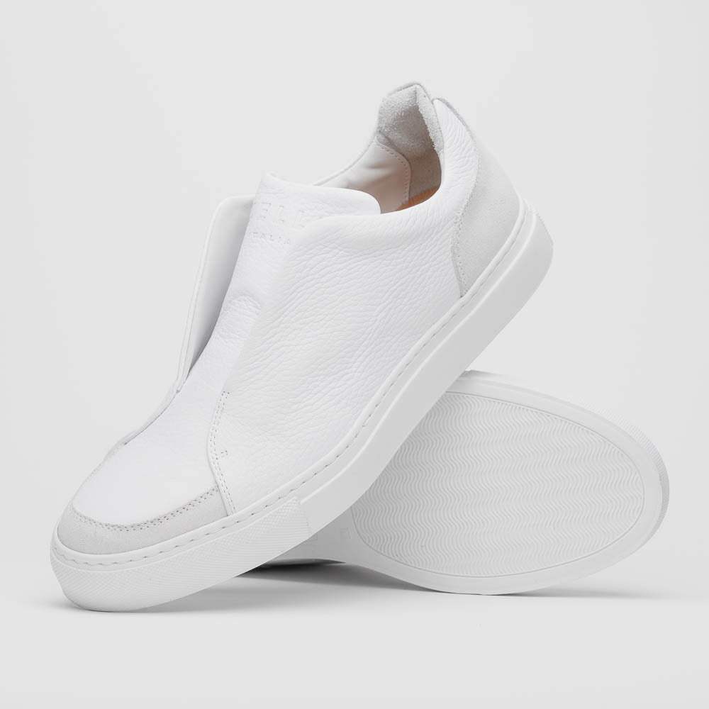 65-225-WHT SPETTACOLARE Italian Pebble Grain Calfskin Sneakers White - Zelli Italia - Flyclothing LLC