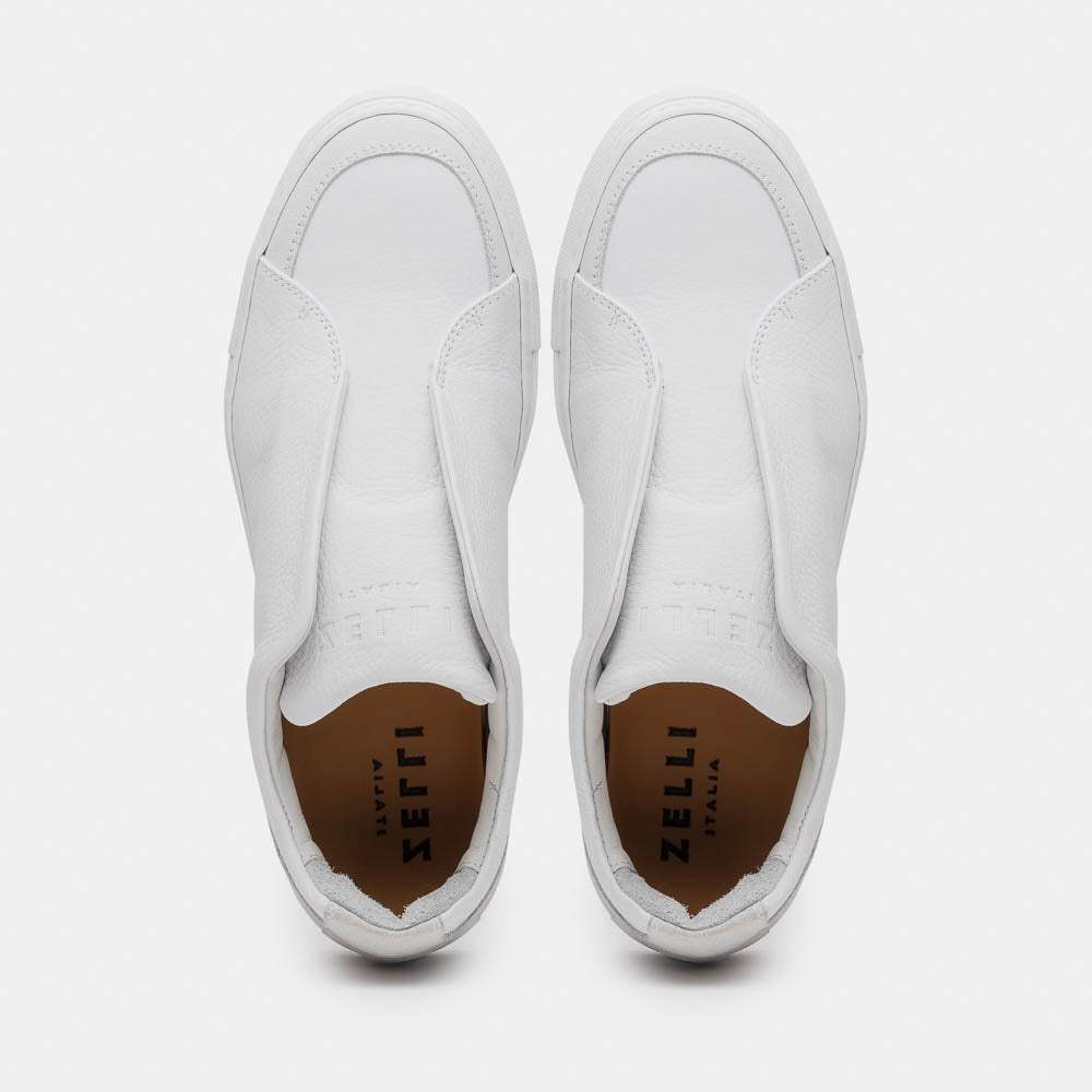 65-225-WHT SPETTACOLARE Italian Pebble Grain Calfskin Sneakers White - Zelli Italia - Flyclothing LLC