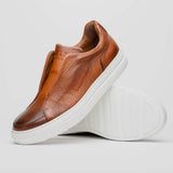 65-225-CGN SPETTACOLARE Italian Pebble Grain Calfskin Sneakers Cognac - Zelli Italia - Flyclothing LLC