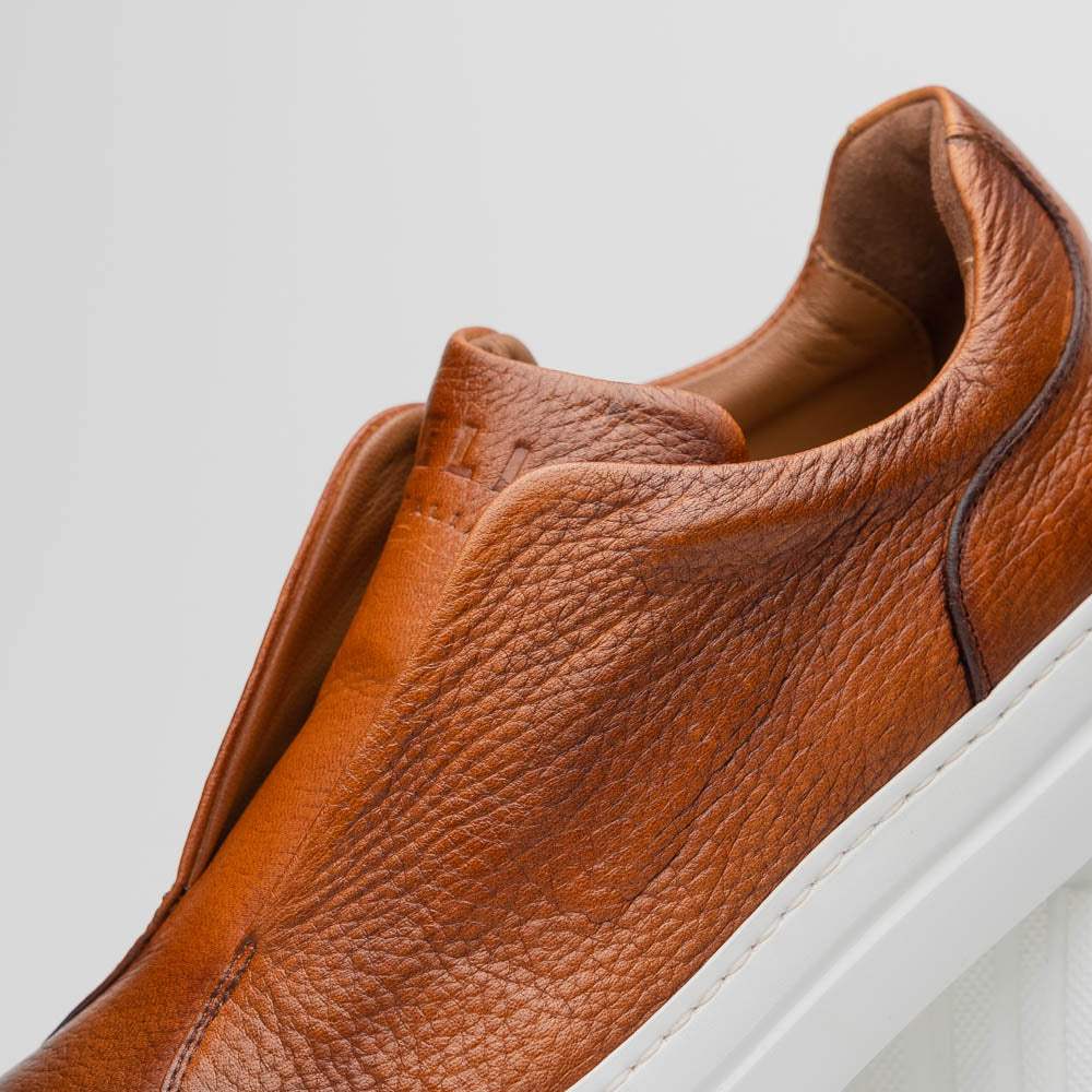 65-225-CGN SPETTACOLARE Italian Pebble Grain Calfskin Sneakers Cognac - Zelli Italia - Flyclothing LLC