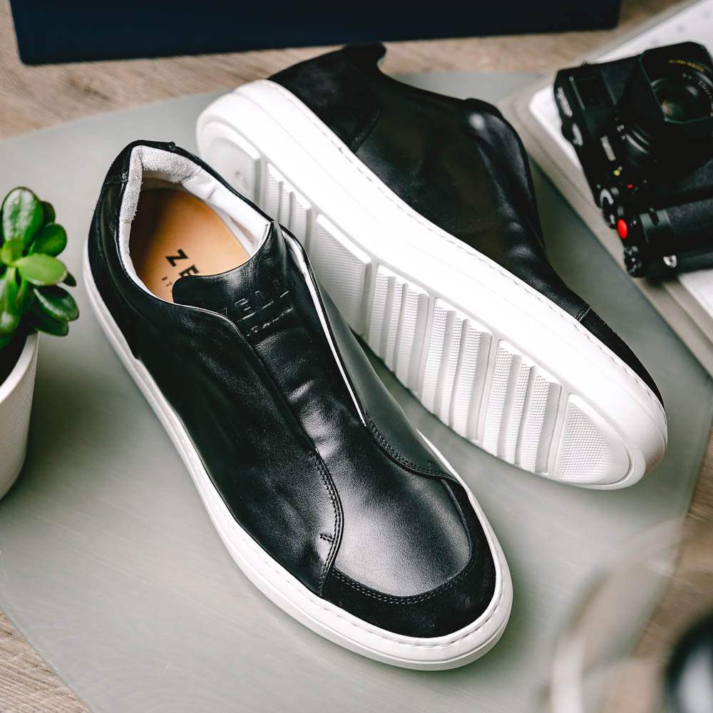 65-219-BLK SPETTACOLARE Italian Glove Baby Calf Sneakers, Black - Zelli Italia - Flyclothing LLC