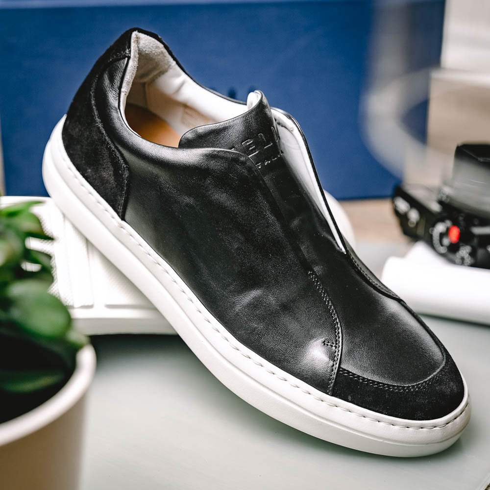65-219-BLK SPETTACOLARE Italian Glove Baby Calf Sneakers, Black - Zelli Italia - Flyclothing LLC