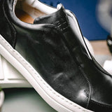 65-219-BLK SPETTACOLARE Italian Glove Baby Calf Sneakers, Black - Zelli Italia - Flyclothing LLC