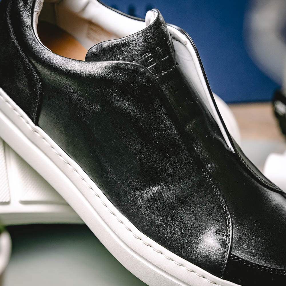 65-219-BLK SPETTACOLARE Italian Glove Baby Calf Sneakers, Black - Zelli Italia - Flyclothing LLC