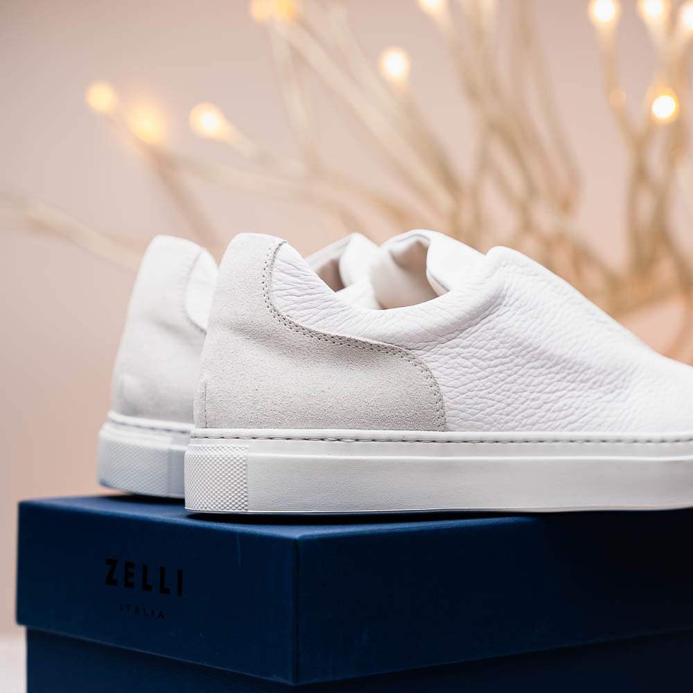 65-225-WHT SPETTACOLARE Italian Pebble Grain Calfskin Sneakers White - Zelli Italia - Flyclothing LLC