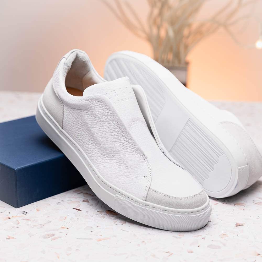 65-225-WHT SPETTACOLARE Italian Pebble Grain Calfskin Sneakers White - Zelli Italia - Flyclothing LLC