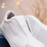 65-225-WHT SPETTACOLARE Italian Pebble Grain Calfskin Sneakers White - Zelli Italia - Flyclothing LLC