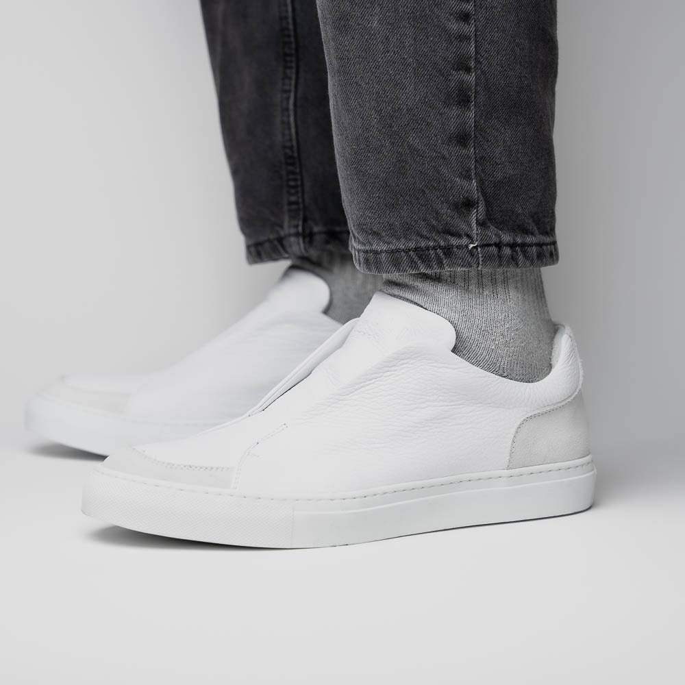 65-225-WHT SPETTACOLARE Italian Pebble Grain Calfskin Sneakers White - Zelli Italia - Flyclothing LLC