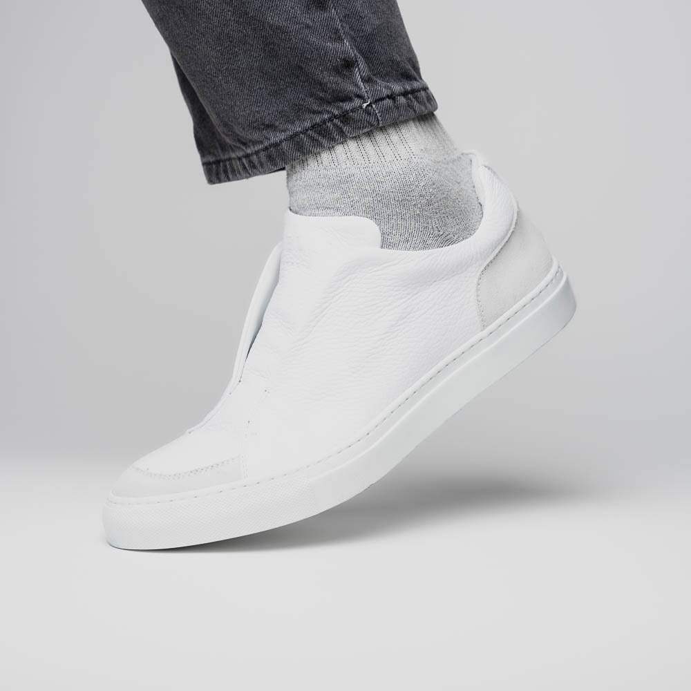 65-225-WHT SPETTACOLARE Italian Pebble Grain Calfskin Sneakers White - Zelli Italia - Flyclothing LLC