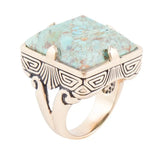 Square Statement Blue Turquoise Golden Ring - Barse Jewelry - Flyclothing LLC