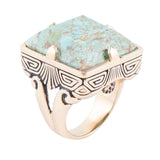 Square Statement Blue Turquoise Golden Ring - Barse Jewelry