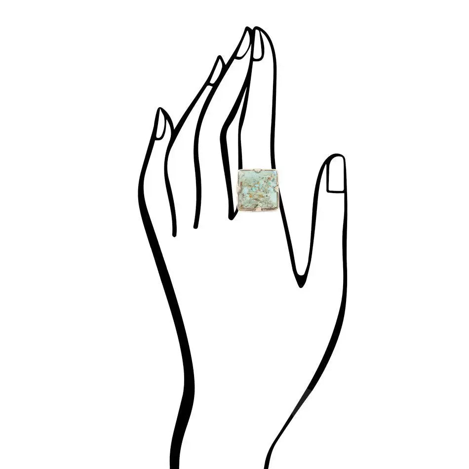 Square Statement Blue Turquoise Golden Ring - Barse Jewelry - Flyclothing LLC
