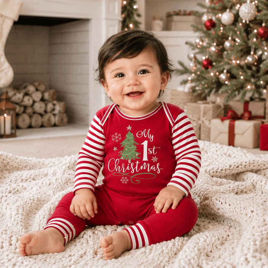 My 1st Christmas Baby Romper | Soft 100% Cotton Rib Holiday One Piece - Tesa Babe - Flyclothing LLC