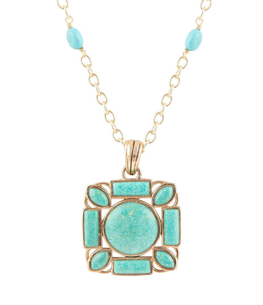 Squared Up Green Turquoise Pendant Necklace - Barse Jewelry - Flyclothing LLC