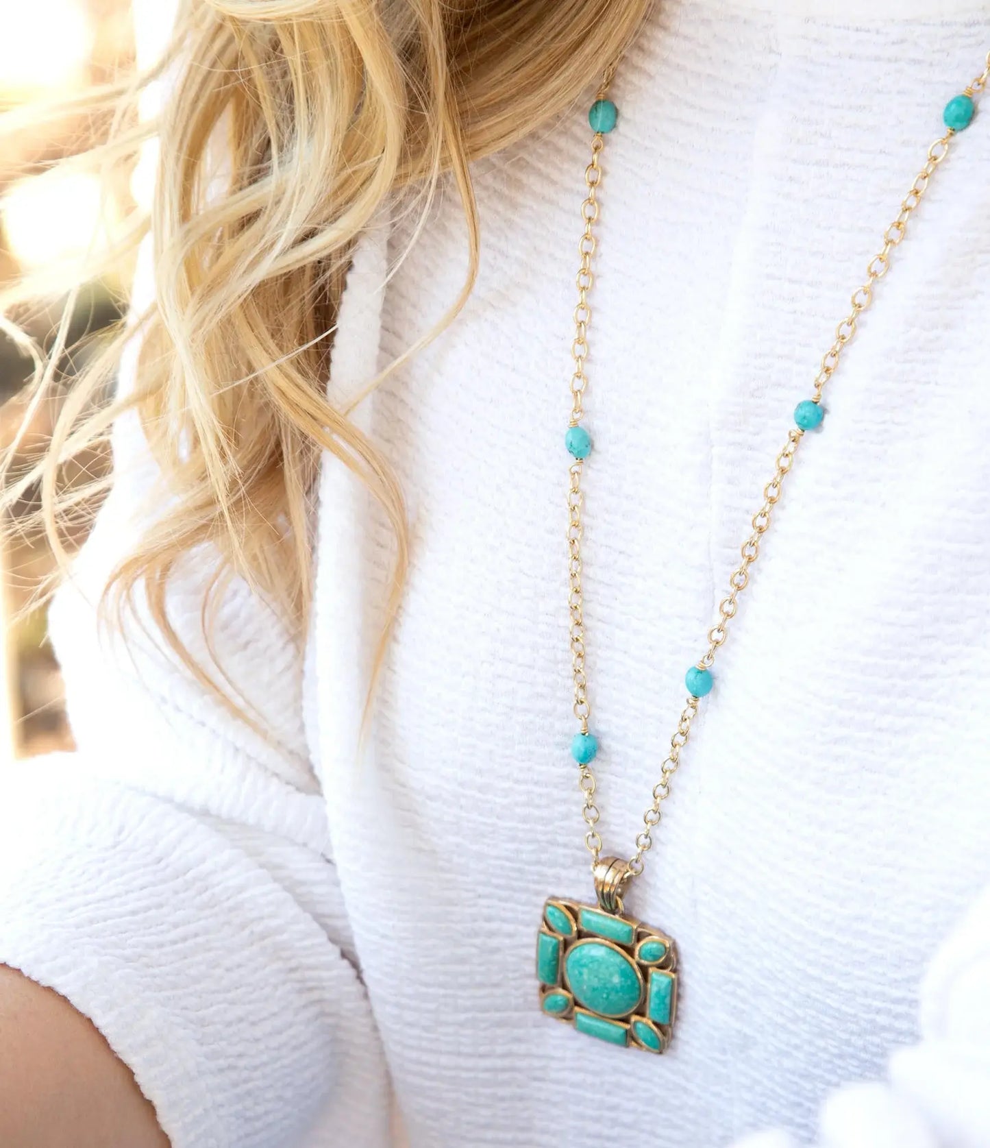 Squared Up Green Turquoise Pendant Necklace - Barse Jewelry - Flyclothing LLC