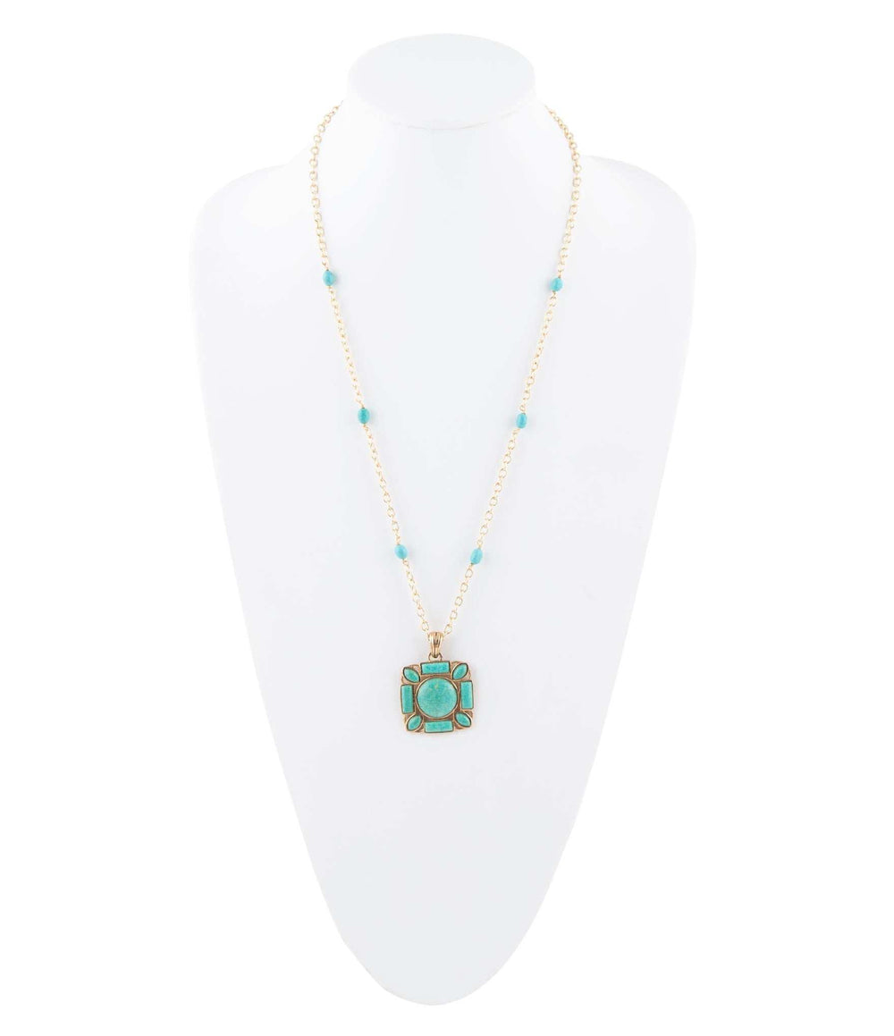 Squared Up Green Turquoise Pendant Necklace - Barse Jewelry - Flyclothing LLC